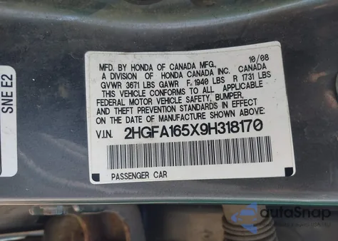 2009 Honda Civic Lx из США, поврежденный, VIN 2HGFA165X9H318170